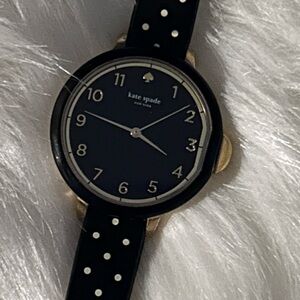 Kate Spade Park Row Black Polka Dot Silicone Gold Tone Womens Watch